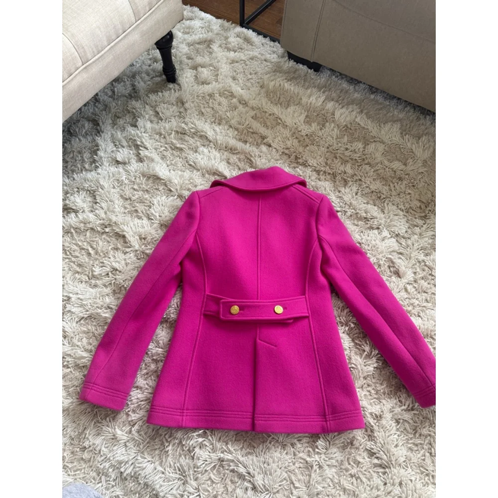 Women's J.Crew Pink Stadium Cloth Pea Coat Size 2 - Picture 9 of 9